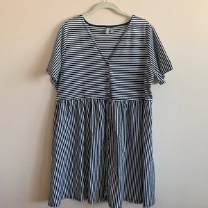 ASOS Curve V-Neck Button Smock Dress in Stripes